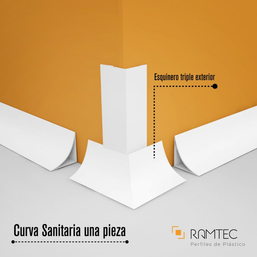 Esquinero Triple Tipo T Zoclo Curva Sanitaria Plástico Pvc
