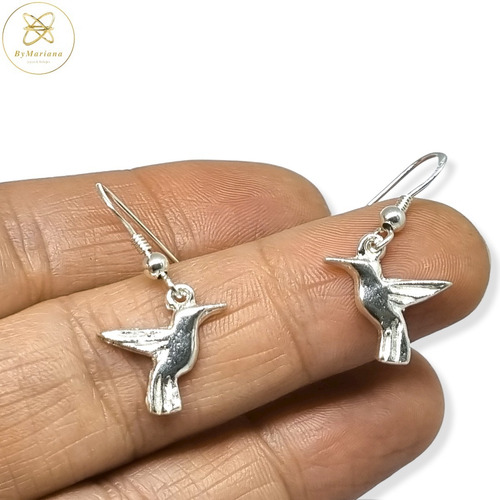 Imagen 2 de 5 de Aros Plata Colibri Colgante 15 X 15mm