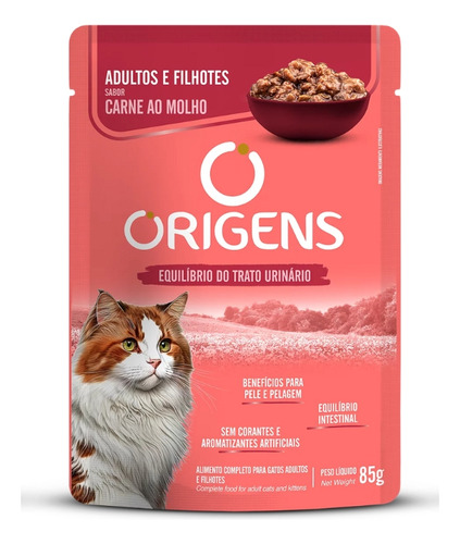 Sachê Origens Para Gato Adulto E Filhote Carne Ao Molho 85g