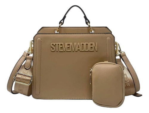 Bolsa Satchel Steve Madden Camel Diseño Liso De Piel Sintético