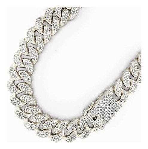 Collar Cadena Cubana Con Diamantes Width Michy Simil Oro M®