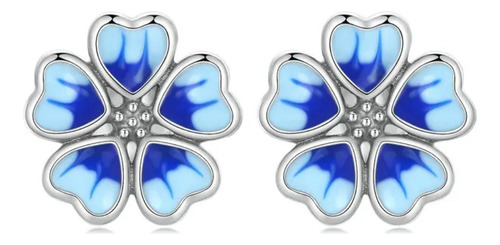 Aros Diseño Petunia Azul, Plata De Ley 925.