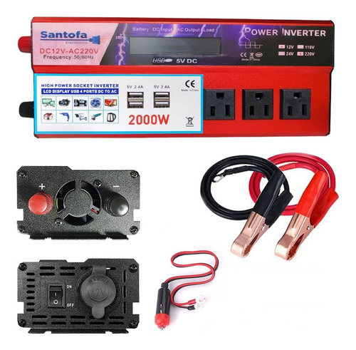 Inversor De Corriente 12v A 220v 2000w Pantalla Lcd 4 Usb 3 