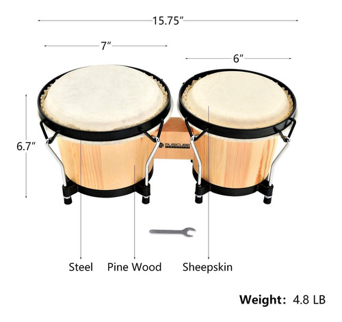 Musicube Bongo Drum Set Con Llave Definación Profesional De