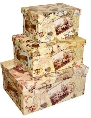 Imagen 2 de 6 de Caja Baulera Vintage Organizadora Grande 48x36x22cm