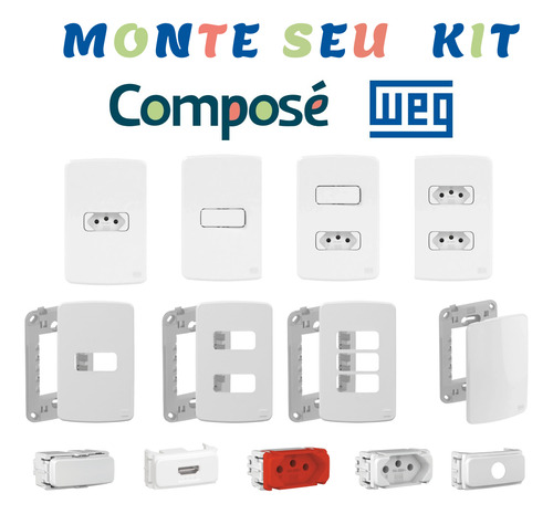 Tomada Dupla 10a Composé Weg 2p+t Placa 4x2 Branca