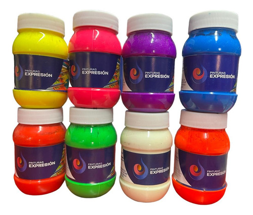 Pintura Neon Acrilica Set De 8 Colores De 100ml Cada Uno