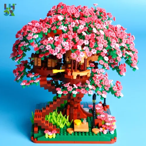 Set De Construcción Árbol De Cerezo En Flor Yushinv – 4574 Piezas, Casa En El Árbol Sakura Con Caja Regalo Y Música