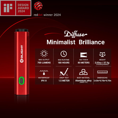Linterna Olight Diffuse Recargable Edc 700 Lúmenes Roja