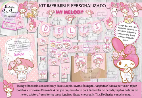 Kit Imprimible Candy Bar Digital My Melody Personalizado