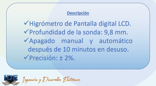 Detector Medidor De Humedad Termometro Higrometro Paredes