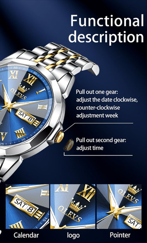 Reloj Olevs Para Hombre Con Esfera Azul Y Fecha De Día, Colo