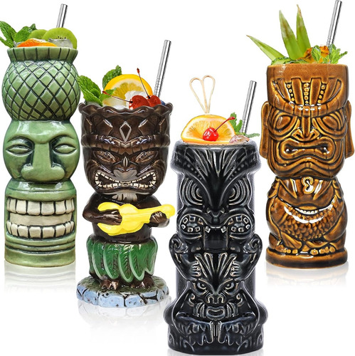 Juego Vasos Hawaianos Coctel Bebidas Copas Cerámica Tropical