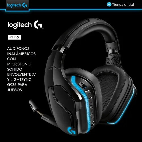 Auriculares inalámbricos con micrófono, sonido envolvente 7.1 y LIGHTSYNC  Logitech G935 para gaming