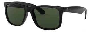 Óculos de sol Ray-Ban Justin Classic Rb4165l Standard armação de náilon cor polished black, lente dark green de policarbonato clássica, haste polished black de náilon - RB4165