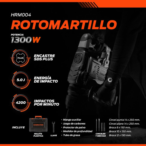 Rotomartillo 1300w 5j Con Accesorios - Hamilton Hrm004 Frecuencia 50/60Hz