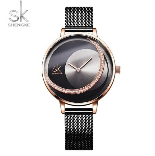 Relógio Feminino Inox Casual Pulseira Aço 30m - Preto Rose