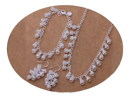 Imagen 1 de 3 de Pulsera Collar Aretes Campana Corona E'ngland Plata Ley .925