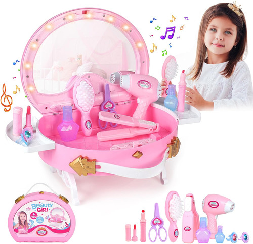 Maquillaje Portátil Para Niñas De 3-7 Años Con Espejo