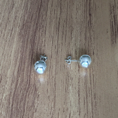 Imagen 4 de 10 de Arete Broquel Bola De Plata 1 Cm .925 Agálea Joyería