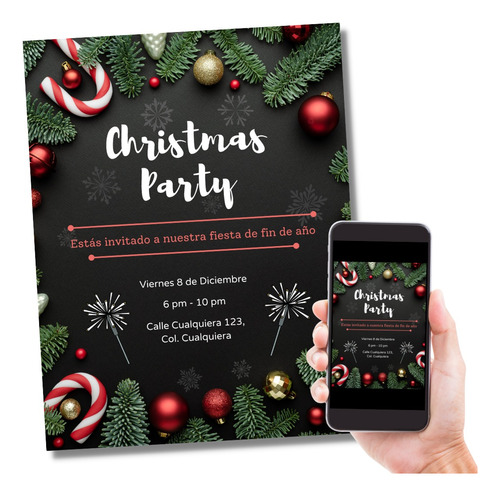 Invitación Digital Navidad Negro Y Verde