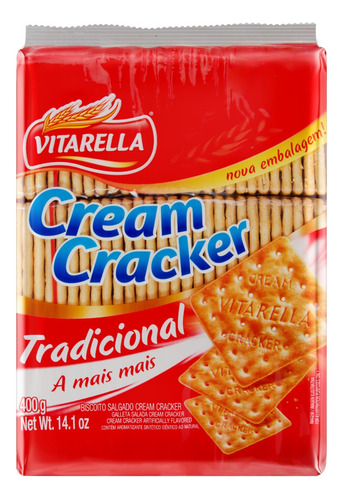 Biscoito Cream Cracker Tradicional Vitarella Pacote 400g