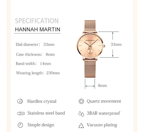 Reloj De Cuarzo Impermeable Hannah Martin Fashion Color Del Fondo Azul