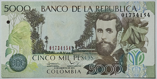 Billete 5000 Pesos 31/ago/2013 Colombia Unc