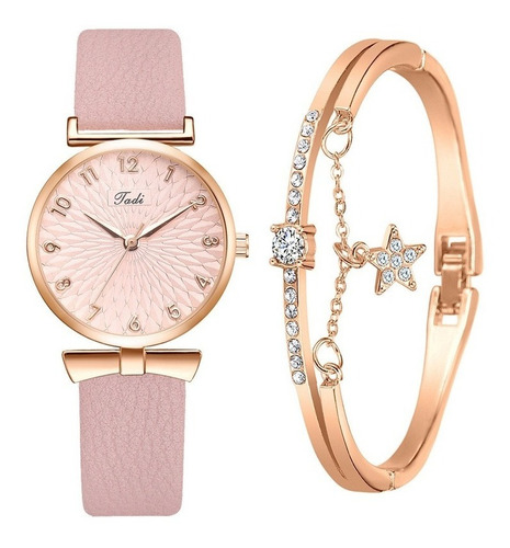 Reloj Para Dama Mujer Elegante Rosa Con Pulsera 