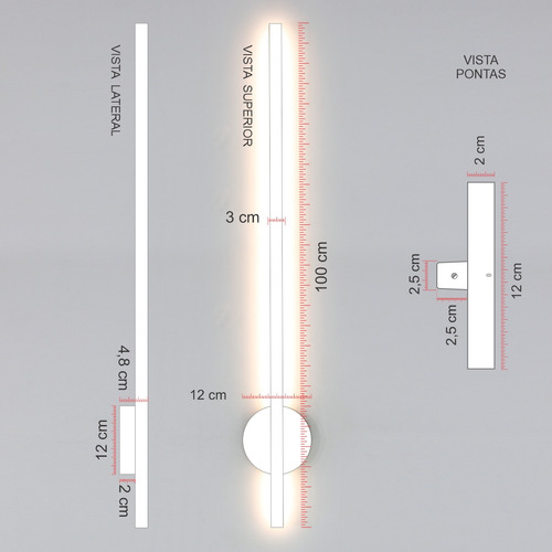 Arandela Led Indireta 100cm Luminalux Alx0038 Fix Redonda