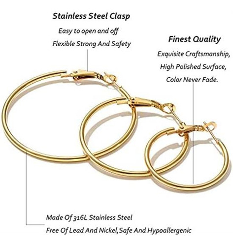 8 Pares De Aretes De Aro Dorados De Acero Inoxidable, Conjun