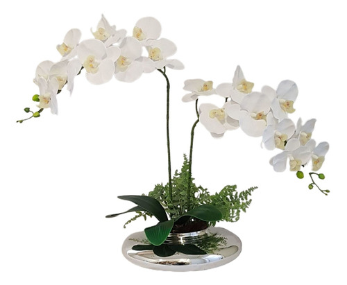 Imagem 1 de 5 de Arranjo De Flores Artificiais Com Orquídeas E Vaso Terrário