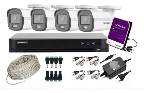 Cctv Kit Hikvision 4 Cam 2mp Colorvu Lite + 1tb P/instalador