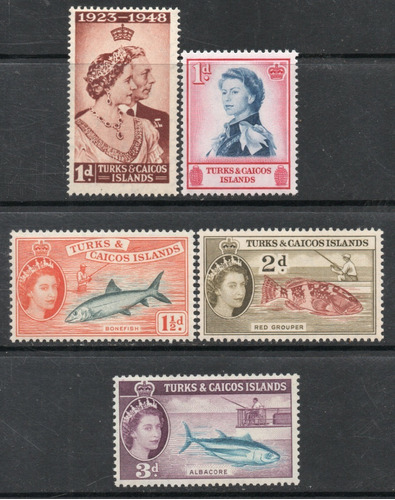Turks & Caicos Is. 6 Sellos Mint Fauna Marina Y Reyes 1948+