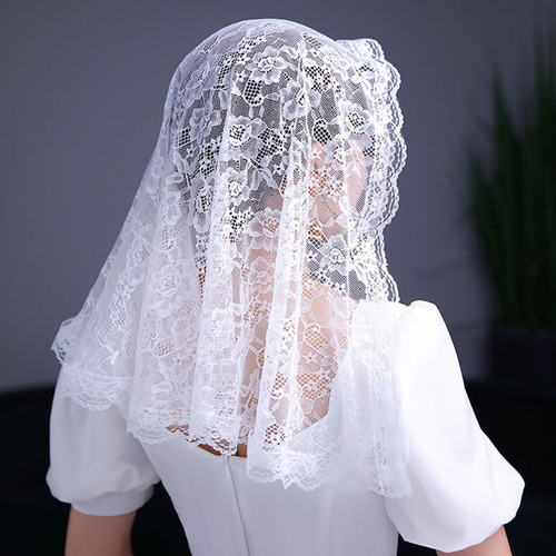 ehbn9 Velo Mantilla de Encaje Negro Suave Blanco Cubierta para la Cabeza para Mujeres y niñas Blanco cómodo Exquisito Velo de Encaje Rosa Estilo español 