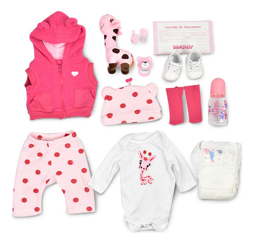 Brastoy Menina Bebe Reborn Boneca Silicone 48cm Com Todos Os Acessórios
