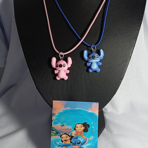 Colares Best Friend Lilo Stitch Angel Disney Azul Rosa Cor Azul E Rosa