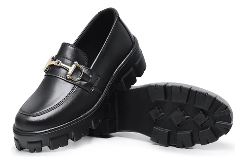 Kit 2 Pares Mocassim Feminino Tratorado Plataforma Com Metal