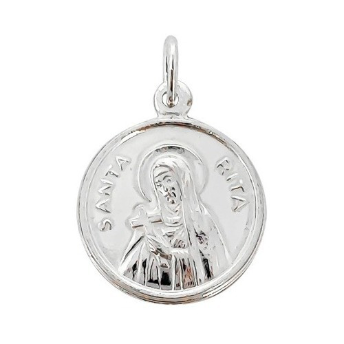 Colgante Medalla Santa Rita 18mm Plata Fina 925