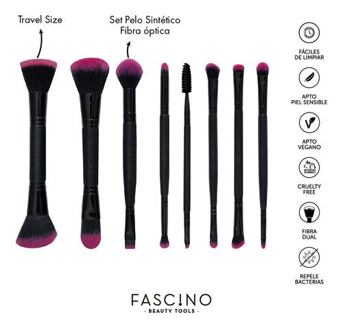Set 8 Brochas Y Pinceles Make Up Doble Función Fascino