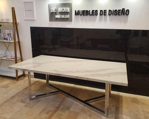 Mesa Comedor 200x100cm. Spl Calacata 6mm Base Cromo