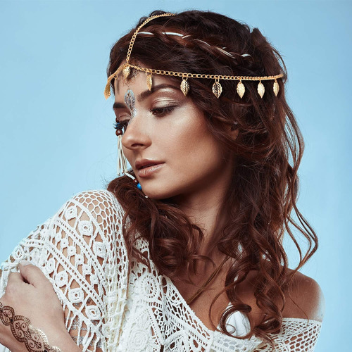 8 Piezas Joyas De Cadena De Cabeza De Oro Diadema Bohemia