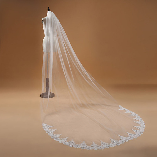 Imagen 6 de 8 de Velo De Novia Simple Largo Y Elegante De Encaje De Una Sola