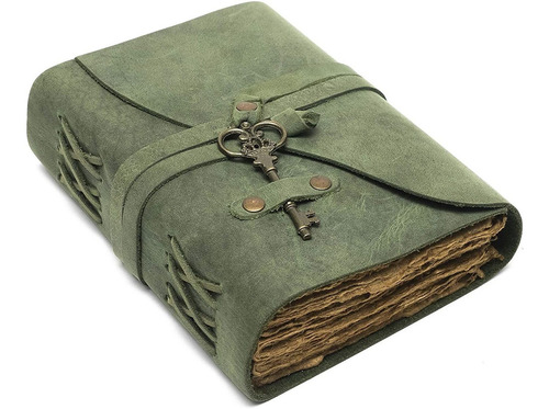 Diario Cuero Vintage Papel Pergamino 19x14cm 240 Pag Verde