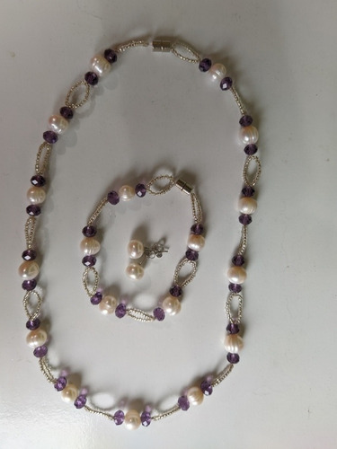 Conjunto Colar + Pulseira + Brincos Pérolas Verdadeiras