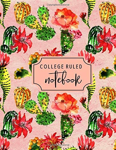 College Ruled Notebook Pink Flowering Cactus Cover (flowerin