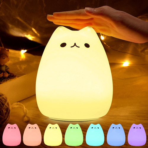 Luz Nocturna Gato Silicona 7 Colours Para Bebé Niño Regalos