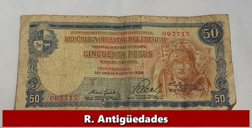 Billete Uruguay 50 Pesos 1939 Serie D. Cod Ref 42328
