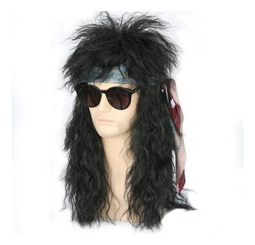Peluca Larga Rizada Hombre Rubio 70's 80's Rock