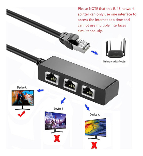 Divisor Ethernet Rj45 1 A 3 Adaptador De Red, Rj45 1 Macho A